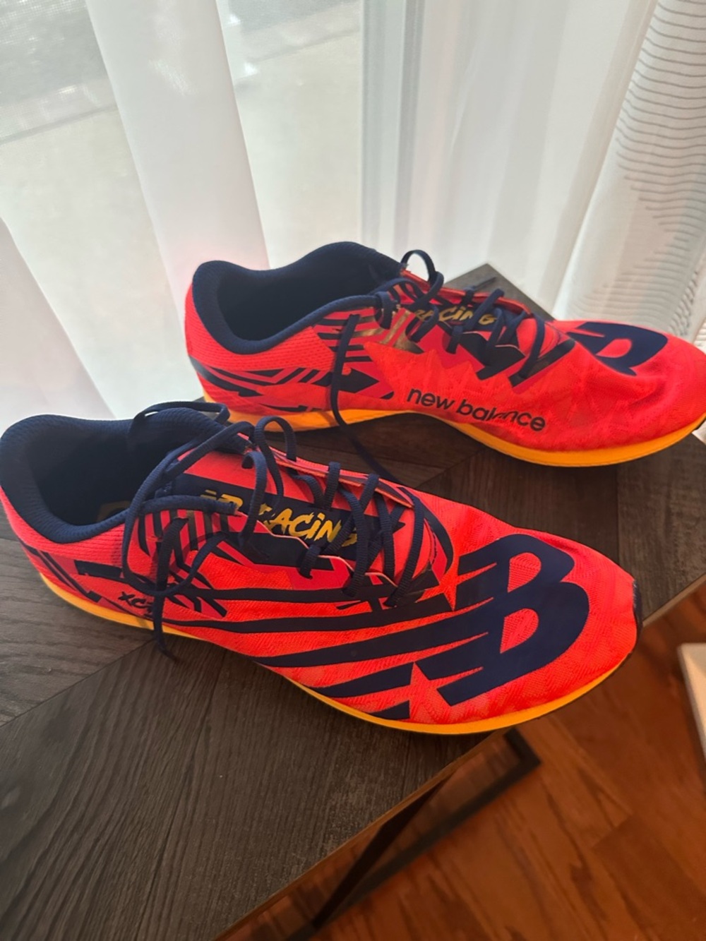 New Balance Red & Navy Racing Trainers with Spikes 10.5